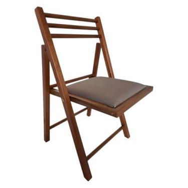 Imagem de Cadeira Dobrável em Madeira Cor Castanho com Assento Estofado e Encost