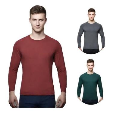 Imagem de Kit 3 Camisas Masculina Manga Longa Malha Fria - C&c, Bordô, Grafite, 