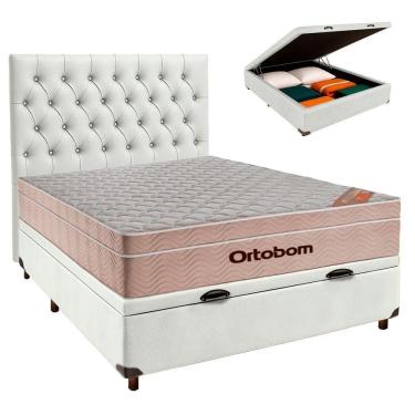 Imagem de Kit Cama Box Bau + Cabeceira + Colchão Casal Molas Ensacadas - Airtech - Ortobom