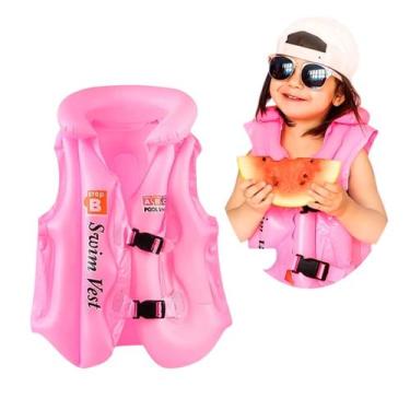 Imagem de Colete Inflável Infantil Rosa Boia Piscina Praia Mar Salva-Vidas Crian