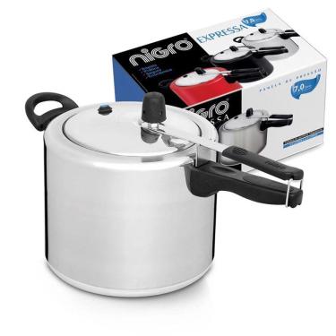 Imagem de Panela de Pressão 7 Litros em Alumínio Polido Nigro Expressa com 3 Sistemas de Segurança