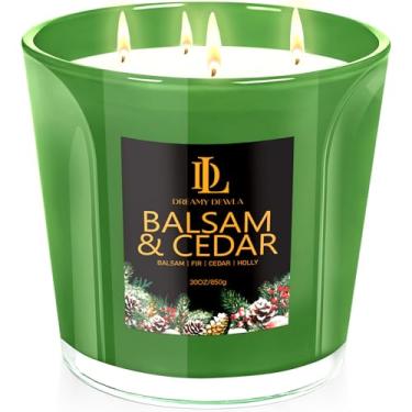 Imagem de Vela de Natal grande perfumada com bálsamo e cedro, 4 velas de soja natural de pavio para casa, vela grande de 850 g, velas de aromaterapia, presentes de Natal para mulheres e homens