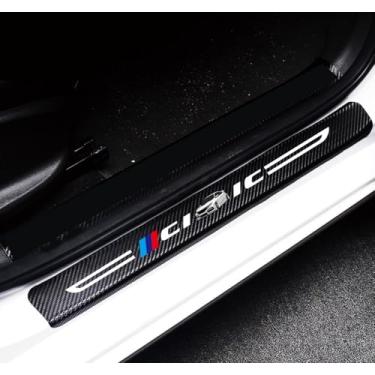 Imagem de AJLOTMO 4 peças de protetor de peitoril de porta de carro adequado para adesivo de couro de fibra de carbono 4D reflexivo cívico adesivos de proteção de entrada de porta decoração adesivos de placa de