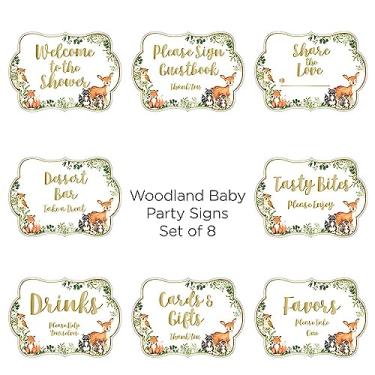 Imagem de Kate Aspen Woodland Kit de decoração para chá de bebê (8 placas diferentes, placa de boas-vindas para chá de bebê e mais)