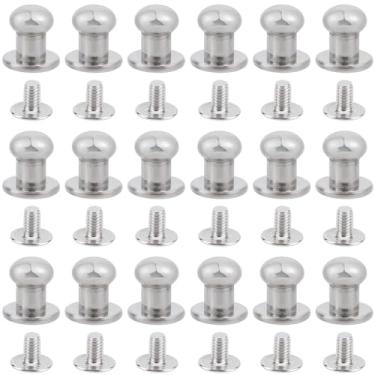Imagem de GORGECRAFT 50 conjuntos de 8 mm cabeça redonda botão stud prata cogumelo cabeça espigões e tachas liga Chicago parafuso de couro rebite em metal couro rebite para reparo decorar roupas sapatos cintos