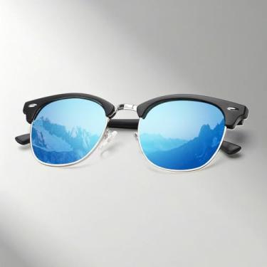 Imagem de Óculos de sol polarizados para mulheres, óculos de sol femininos clássicos com armação de metal polarizado para dirigir e pescar S23, Preto fosco/azul gelo