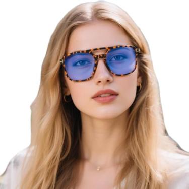 Imagem de Óculos de sol polarizados Double Bridge para homens e mulheres, óculos de sol estilosos para dirigir ao ar livre no verão, Película azul com moldura de tartaruga
