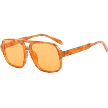 Imagem de Óculos de sol aviador retrô quadrado dos anos 70 para mulheres e homens modernos com ponte dupla, Amarelo tartaruga