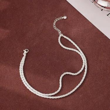 Imagem de Tornozeleira feminina com contas de arroz estrelado de camada dupla - Joias delicadas em camadas com contas minúsculas