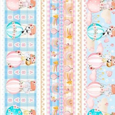 Imagem de Tecido Tricoline Digital Barrado Balões e Animais Safári Baby - 50 x 1