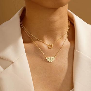 Imagem de Colar feminino banhado a ouro 14 K - Anel de disco de abelha em camadas, pingente de girassol, gargantilha delicada, corrente hipoalergênica, não mancha, presentes de aniversário personalizados, joias