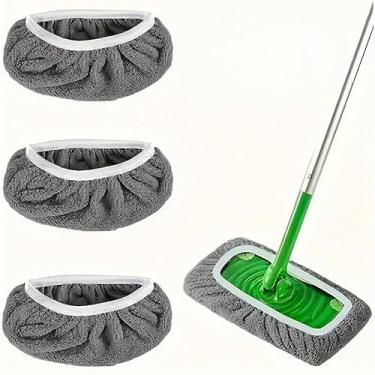 Imagem de Almofadas de esfregão de microfibra – Pacote com 3 refis laváveis reutilizáveis para limpeza de piso molhado e seco - Serve na maioria dos esfregões padrão - Almofadas de limpeza doméstica cinza