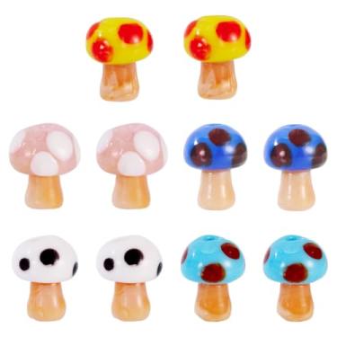 Imagem de 10 peças de contas de vidro feitas à mão em formato de cogumelo, contas de vidro de cristal, espaçadores de olhos, berloques, enfeites fofos de cogumelo, contas soltas para brincos faça você mesmo