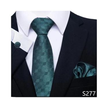 Imagem de Conjunto De Gravata Floral Verde Para Homens Com Abotoaduras E Lenço D