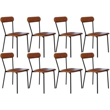 Imagem de Kit 08 Cadeiras Estofada Para Sala De Jantar Liora Preto C01 Courino Caramelo - Lyam Decor