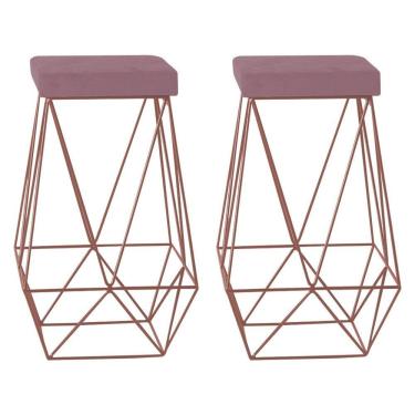 Imagem de Kit 2 Banquetas Kathy Base Bronze Veludo Rosê Gran Belo