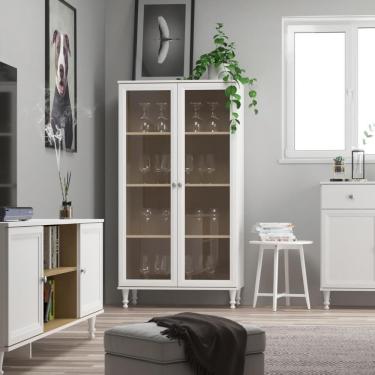 Imagem de Cristaleira Estante Pra Livros Ditália 2 Portas Vidro Branca