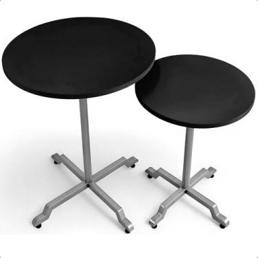 Imagem de Kit Conjunto 2 Mesas De Canto Lateral Alta E Baixa Em Aço Design Moder