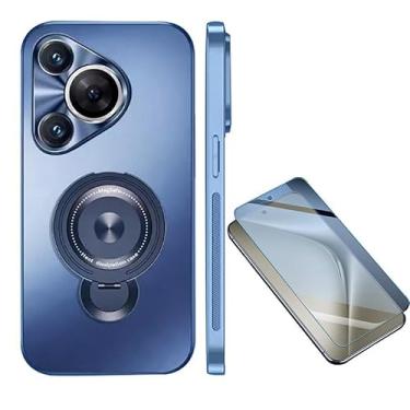 Imagem de Capa para celular compatível com Huawei Pura 70 Pro+ All-Inclusive ultrafina proteção total para Huawei Pura 70 capa com suporte giratório fosco (azul marinho, Huawei Pura 70)