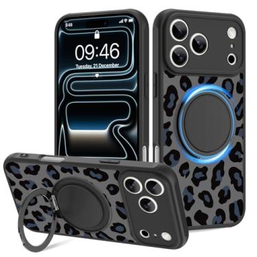 Imagem de Fiyart Capa projetada para iPhone 17 Pro Max, suporte de anel, amortecedor, magnético, compatível com proteção de lente de câmera MagSafe para mulheres e homens, estampa de chita de 17,5 cm - preta