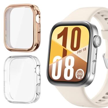 Imagem de HAOZHI 2Peças Película Protetora Compatível com Huawei Watch Fit 4,Capa Bumper Case de TPU para Huawei Watch Fit 4 Protetor de Tela (Ouro Rosa+Transparente)