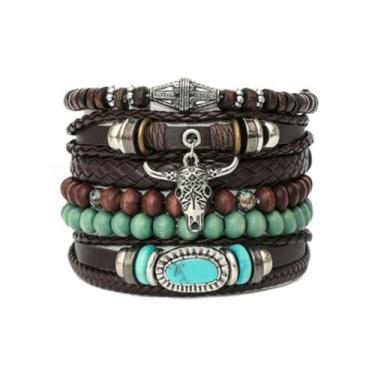 Imagem de ONBRIG Pulseiras femininas boho ocidentais empilháveis de couro com pingente de cabeça de vaca turquesa roupas de vaqueira ocidental para mulheres, roupas de concerto, acessórios de vaqueira, joias