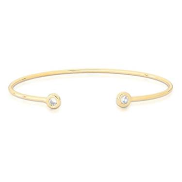 Imagem de Guymy Semijoias Pulseira Aberta Folheada a Ouro 18K, Bracelete com Zircônias, 6cm, Ajustável, Liga de Latão, para Mulheres