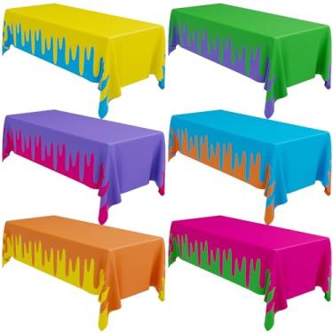 Imagem de Remagr 6 peças de toalhas de mesa retangulares à prova d'água 137 x 273 cm, toalha de mesa descartável para artigos de festa de aniversário (cores mistas)