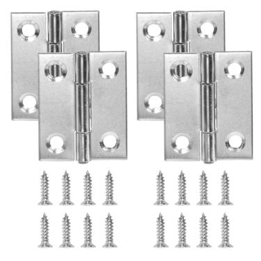 Imagem de Dobradiça de porta de 3,8 cm, Zernmiarder 4 peças de dobradiças de aço inoxidável, dobradiças prateadas para janela, dobradiça interna e externa com parafusos, 38 x 30 x 1,2 mm