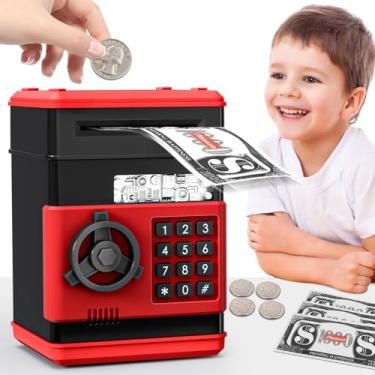 Imagem de Brinquedos infantis para crianças de 5 a 7 e 6 a 8 anos - Mini cofrinhos multibanco para meninos e meninas - Presentes perfeitos de Natal e aniversário para meninos de 6, 7 e 8 anos, preto e vermelho