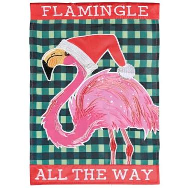Imagem de Dicksons Bandeira de jardim de Natal, decoração de férias ao ar livre, banner de quintal sazonal dupla face grande 73 x 106 cm flamingo costeiro de poliéster com chapéu de Papai Noel