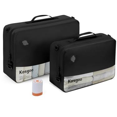 Imagem de Kosgoo Sacos de compressão a vácuo para viagem com bomba reutilizáveis para mala de mão, mochila de armazenamento doméstico, IP67 impermeável, abertura ampla, janela transparente (pacote com 2 + bomba