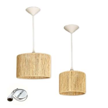 Imagem de Kit 2 Luminárias Pendente de Teto Lustre Em Fibra Natural de Sisal 30x18 e 20x15 - Quarto, Sala Varanda