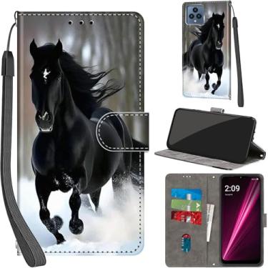 Imagem de Salanheo Capa carteira para T-Mobile Revvl 6 5G / Revvl 6X 5G, com [3 compartimentos para cartões], fecho magnético com suporte, couro PU, capa flip protetora à prova de choque 16.6 cm 2022, neve e