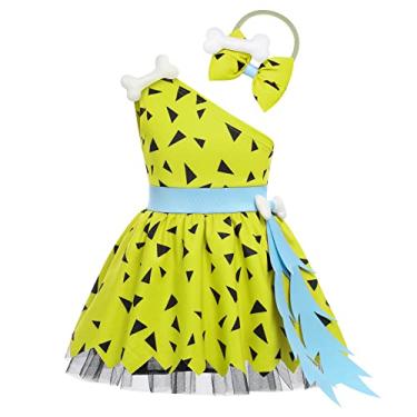 Imagem de IWEMEK Fantasia infantil de homem das cavernas histórica idade da pedra menina das cavernas roupa de aniversário para bebês meninas menino Halloween cosplay, Menina verde, 2-3 Anos