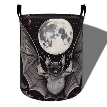 Imagem de amepay Cesta de roupa suja de morcego gótico, pano Oxford dobrável para lua gótica, cesto impermeável com alças, balde de armazenamento de roupas, organizador de brinquedos para banheiro, quarto