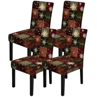 Imagem de ANNA QUEEN Conjunto de 4 capas de cadeira de Natal, capas elásticas removíveis, laváveis para jantar, fazenda, hotel, festa, casamento (estilo 15)
