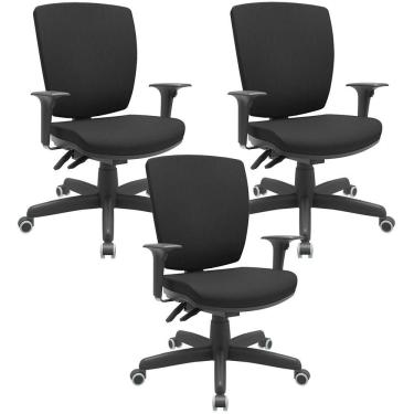 Imagem de Kit 03 Cadeiras De Escritório Diretor Office Giratória Preto Alta Flexi P03 Poliéster Preto - Lyam