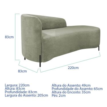 Imagem de Divã Recamier Orgânico França 220cm Lado Dir Pés Metal Preto Bouclé Cor Verde Oliva