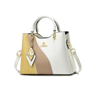 Imagem de NICOLE & DORIS Bolsas femininas pequenas bolsas de ombro coloridas de couro PU bolsa tiracolo fofa, Bege e amarelo, Large