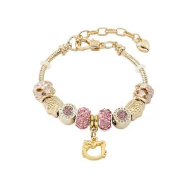 Imagem de rongji jewelry Pulseira de gato gatinho de anime de desenho animado, linda pulseira de metal Kawaii, presente de aniversário e Natal para senhora, filha, neta, One Size, Miçangas, Sem Pedra Preciosa