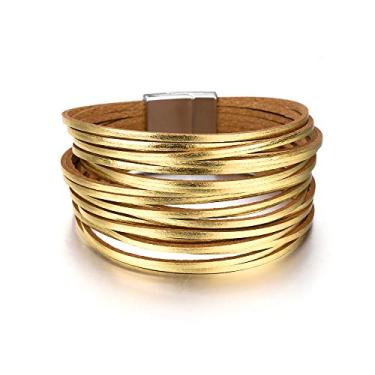 Imagem de Fesciory Pulseira de couro para mulheres, pulseira de leopardo com fivela magnética multicamadas