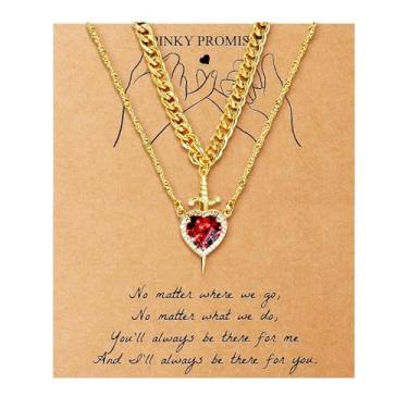 Imagem de Roe Dolph Colar de casal para ele e sua espada e coração, coração vermelho, joias de compromisso, presentes de dia dos namorados para ela, Large, Sem Pedra Preciosa