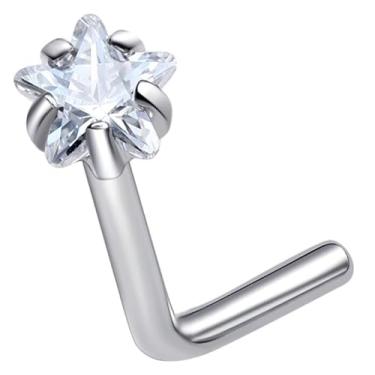 Imagem de Anel de titânio Sparkling Star 3 mm conjunto de garras nariz piercing delicado narina 20 g 18 g hipoalergênico sem níquel joia corporal anel de narina curva L, 20g, Titânio, Sem Pedra Preciosa