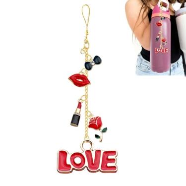 Imagem de Berloque de batom Rose Love compatível com garrafa de água Owala 680 g, 947 g, 1,134 g, copo de café, FreeSip, acessórios de batom Owala e acessórios para copos Stanley, presentes de moda para