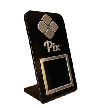 Imagem de Display Placa Qr Code Mesa Acrílico Espelhado Plaquinha(Pix Preto Com Prata,5 Unidades)