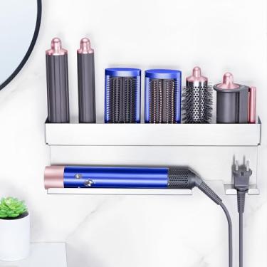 Imagem de XILIMEN Suporte de secador de cabelo, suporte de armazenamento para acessórios de modelador de cachos, suporte de alisador de parede com adesivo, organizador de ferro de cachos de aço inoxidável para