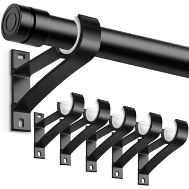 Imagem de Suporte de varão de cortina, pacote com 6 suportes de varão de cortina pretos para varão de cortina de 2,5 a 3,0 cm de diâmetro, suportes de pendurar para varão de cortina simples para parede de varões de cortinas