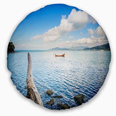 Imagem de Design pequeno barco de madeira e porta-malas de árvore à beira do mar sala de estar redonda, sofá, almofada de alta qualidade + capa de almofada impressa em ambos os lados 50 cm