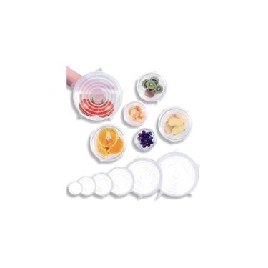Imagem de Kit 6 Tampas de Silicone Reutilizáveis, Transparente, Diâmetros 6-17cm, Vedação para Potes, Panelas e Recipientes, Material Grau Alimentício